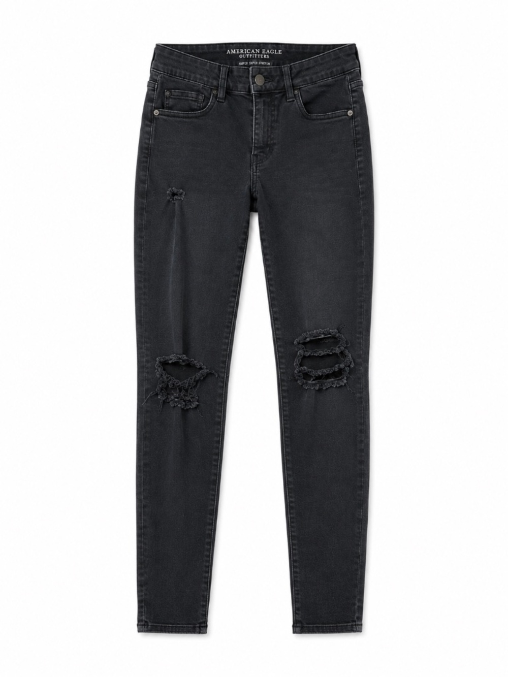 American Eagle Black Super Super Stretch Distressed Skinny Jeans Size 6
